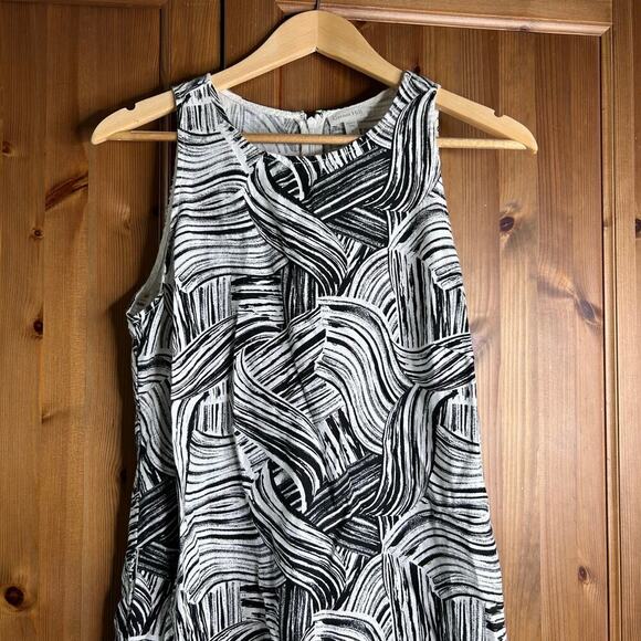 Garnet Hill Harborside Linen Fringe-Hem Dress Women’s 6 Black White Geometric - Picture 2 of 8